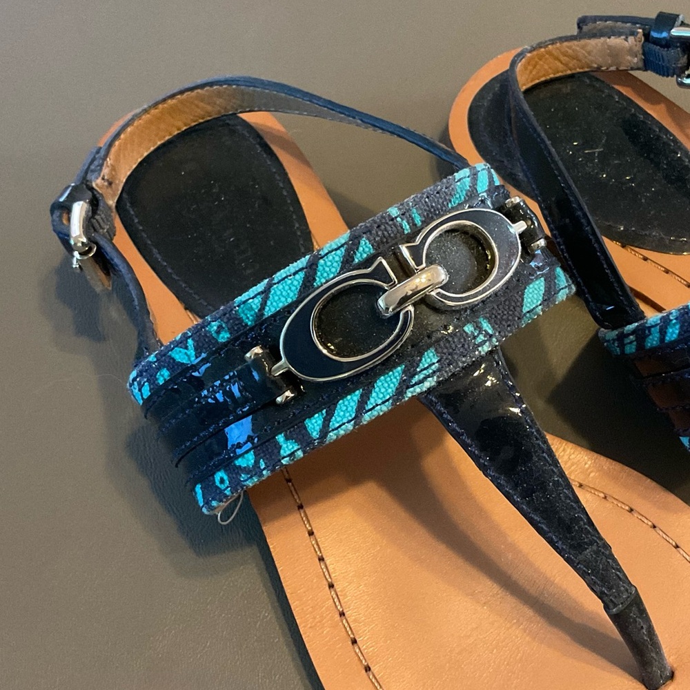 Coach Navy Blue/Teal Zebra Patterned Sandals